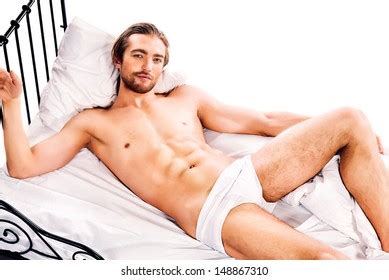 Handsome Nude Man Lying Bed Isolated Stock Photo Shutterstock