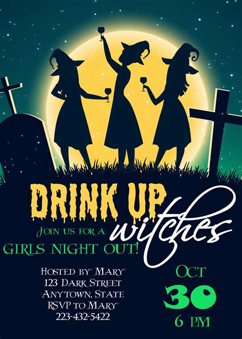 Drink Up Witches Invitation Halloween Witch Invitation Girls Etsy