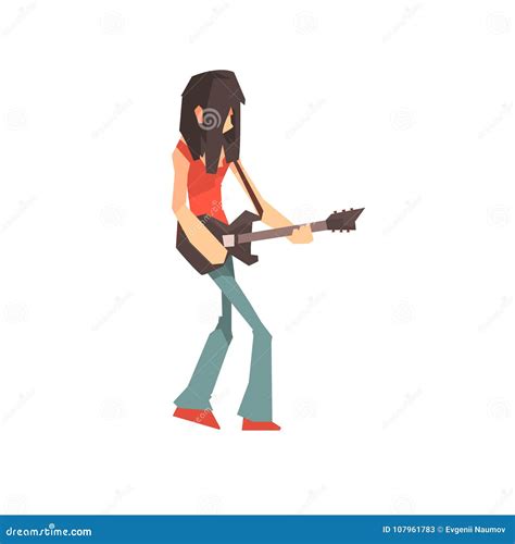 Male Rock Musician Character Playing Guitar Cartoon Vector Illustration