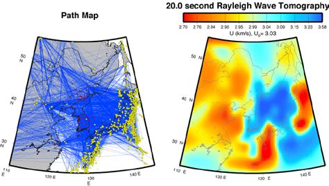 Rayleigh Wave Path Map And Group Velocity Tomography Map At Seconds