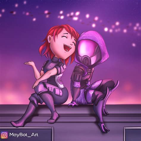 Got Inspired Playing Me Again That I Had To Do A Fanart With Femshep And Tali On The Citadel