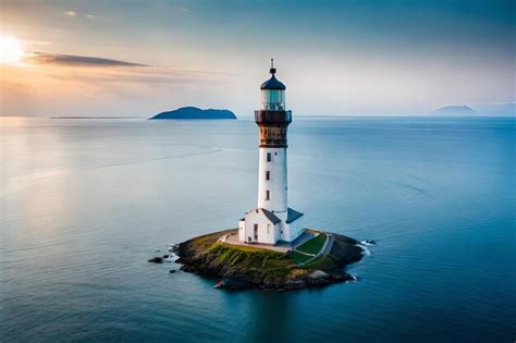 Premium Photo | A lighthouse sits on an island with a sky background