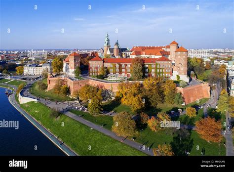 Krakow Poland With Royal Wawel Castle Cathedral And Vistula River In