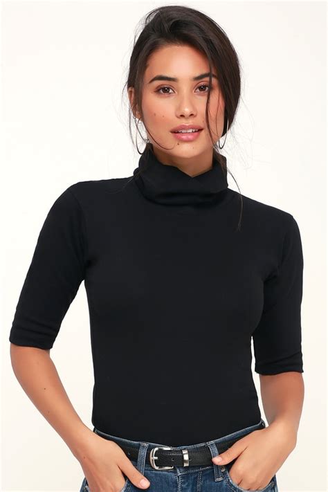 Free People Sunshine Black Top Half Sleeve Turtleneck Top Lulus