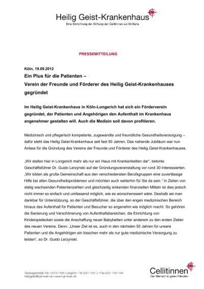 Verein Der Freunde Und F Rderer Des Heilig Geist Krankenhauses