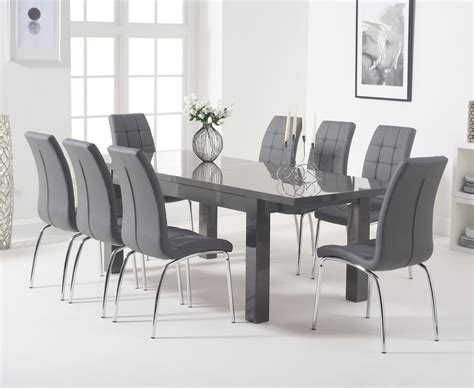 Dark Grey Extending Gloss Dining Table 8 Chairs Homegenies