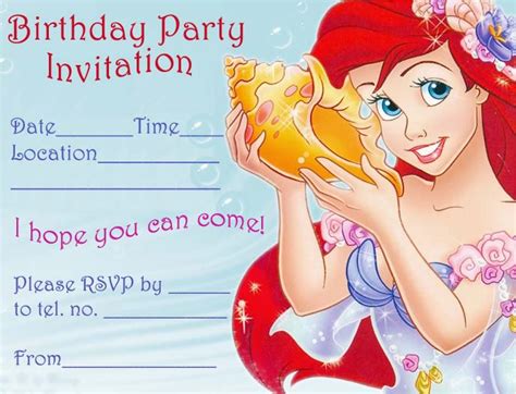 Ariel Birthday Invitations Printable Princess Coloring Pages Birthdaybuzz