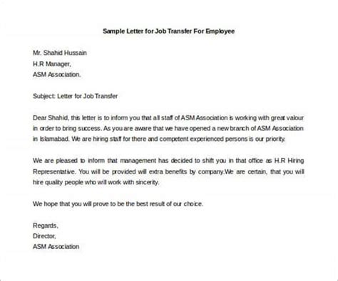 35 Transfer Letter Templates Free Example Sample Pdf Formats Inside