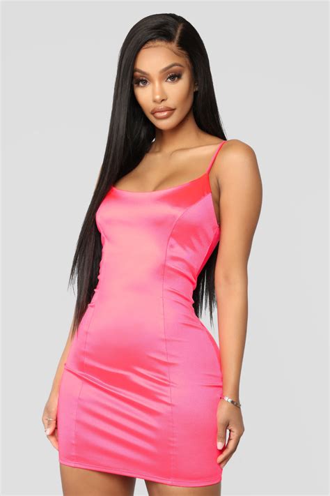 So Smooth Satin Mini Dress Neon Pink Fashion Nova Dresses