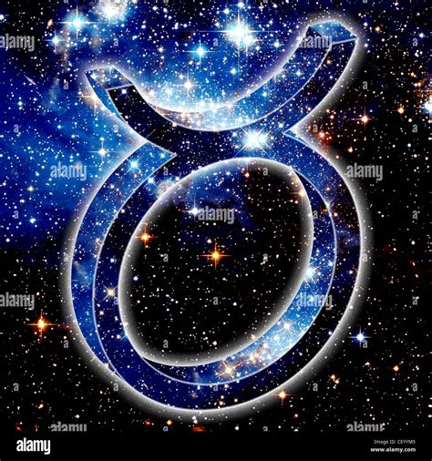 Illustrated star signs Taurus symbol set against a background of space ...