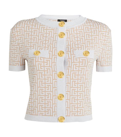 Balmain Nude Monogram Jacquard Cardigan Harrods UK