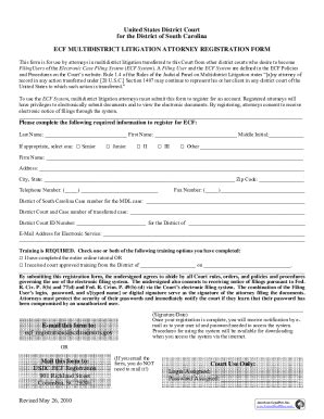 Fillable Online ECF Multidistrict Litigation Attorney Registration Form