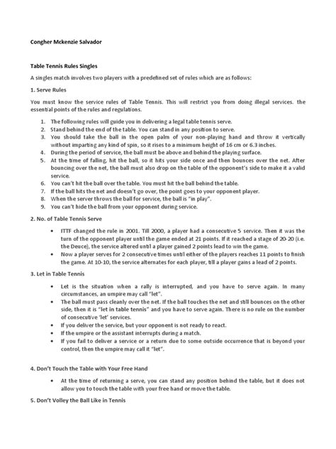 Table Tennis Rules Singles | PDF | Table Tennis | Games Of Physical Skill