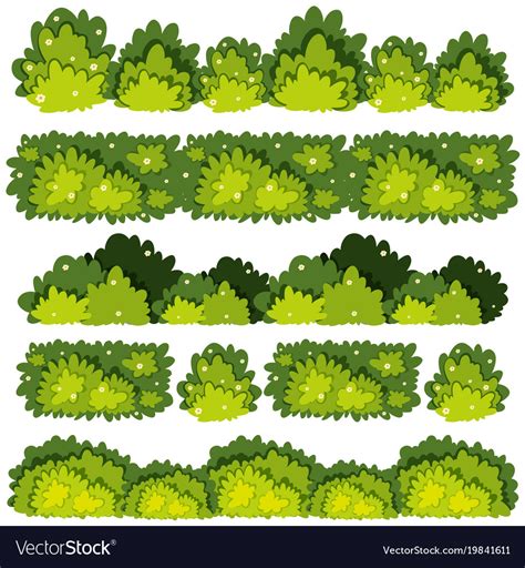 Five Different Patterns Of Green Bushes Royalty Free Vector