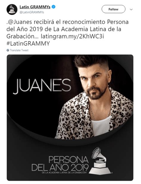 Juanes Será Homenajeado Como ‘persona Del Año En Los Grammy Latinos