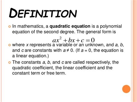 Quadratic Equation Definition