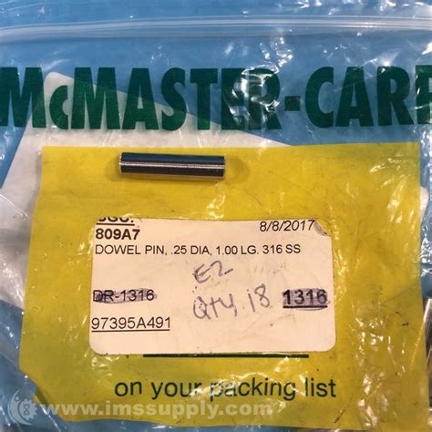 Mcmaster Carr 97395a491 Bag Of 10 Dowel Pins Ims Supply