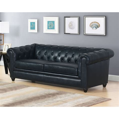 Abbyson Tuscan Top Grain Leather Chesterfield Sofa Navy Blue Foam