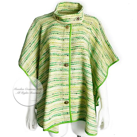 Bonnie Cashin For Sills Poncho Cape Boucle Knit Lime Leather Trim