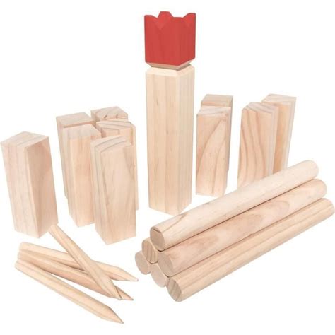 Kubb Jeu De Pi Ces Pour Joueurs En Bois Massif Roi Rouge