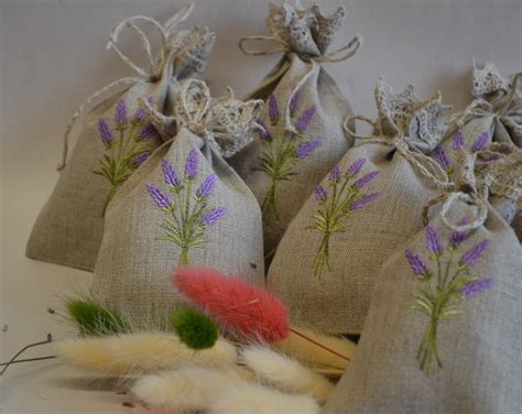 Gray Grey Linen Lavender Bag With Lavender Embroidery T Bag Etsy