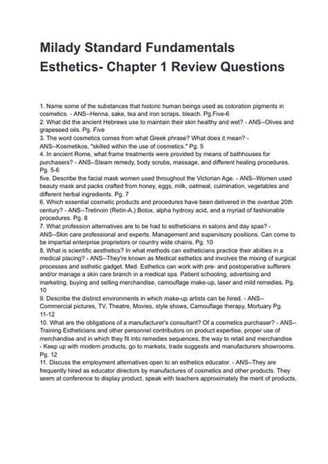 Milady Standard Fundamentals Esthetics- Chapter 1 Review QUESTIONS AND