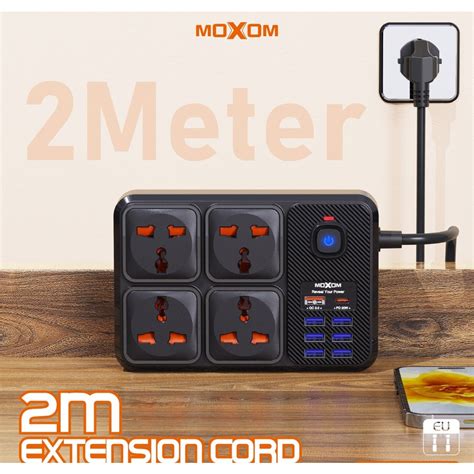 Ready Stock MOXOM MX ST15 Extension 2500W Max 4 Power Socket 7 USB 1 PD