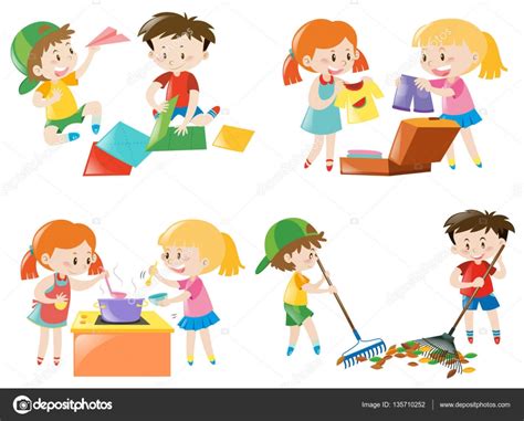 Children doing different activities — Stock Vector © brgfx #135710252