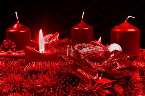 Red Advent Wreath With Burning Candles Stock Image - Image of cane ...