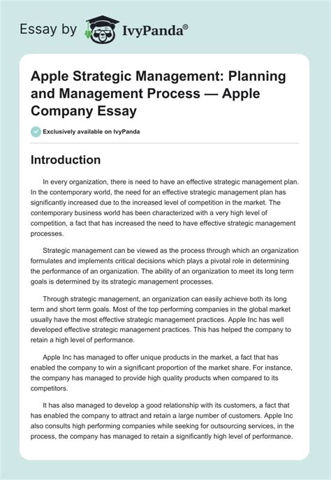 Apple Strategic Management Planning And Management Process Essay Example