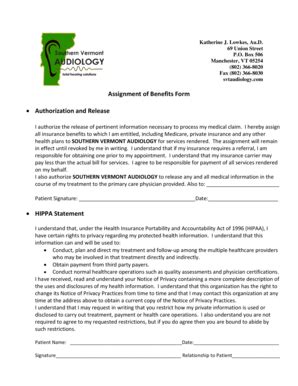 Fillable Online Assignment Of Benefits Form Authorization And Release