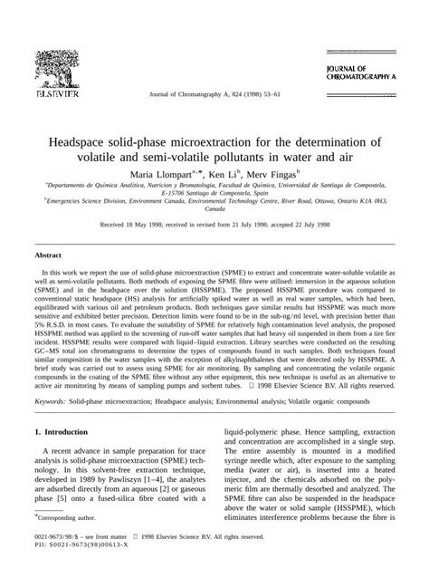 Pdf Headspace Solid Phase Microextraction For The Determination Of