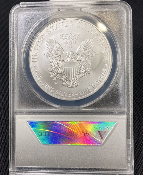 W Burnished Silver Eagle Anacs Sp First Day Of Issue Satin