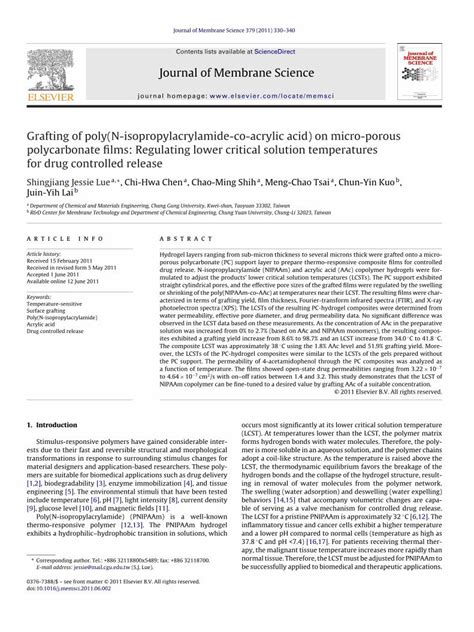 PDF Grafting Of Poly N Isopropylacrylamide Co Acrylic Acid On Micro