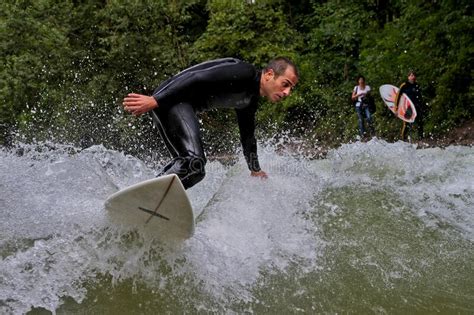 Munich Germany July Surfer In The City River Called