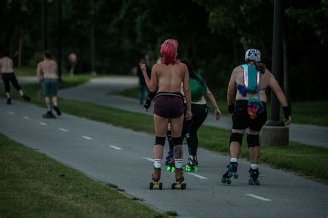 Topless Roller Skaters Glide Along Tulsa Trail In Support Of National