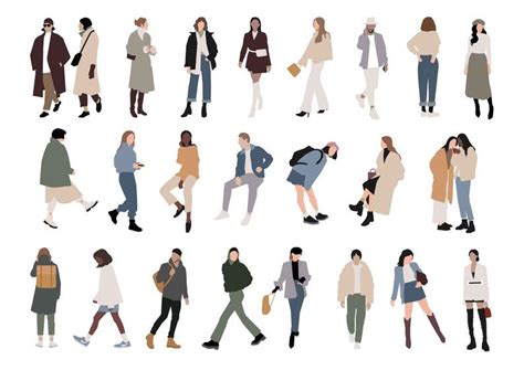 25 Flat Vector People Walking People Outdoor Pack Of 24 Etsy