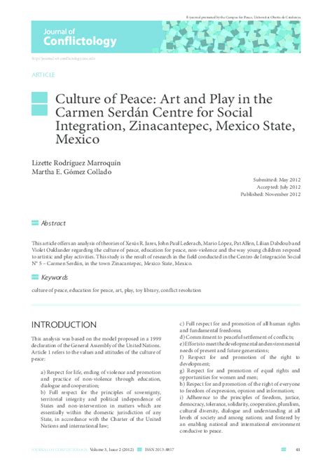 Pdf Culture Of Peace Art And Play In The Centre Of Social