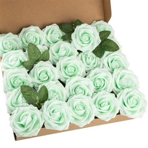 Artificial Flowers 25pcs Real Looking Ivory Foam Fake Roses With Stems For Diy Wedding Bouquets