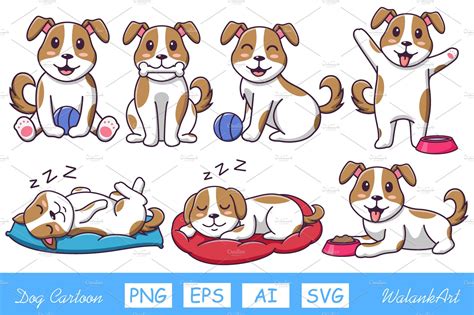 Set Of Seven Dogs Cartoon Animal Illustrations Creative Market