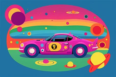 Premium Photo Psychedelic Space Flat Cartoon Illustration Of Cars In