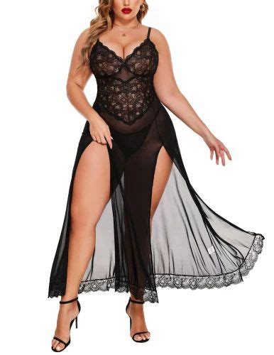 Polyester Plus Size Women Sexy Nightdress Maxi Lingerie Lace Babydoll