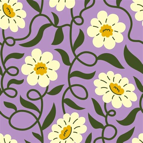 Premium Vector Curly Chamomile Seamless Pattern