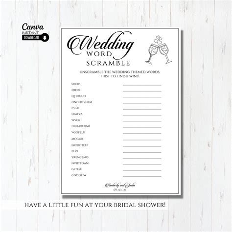 Editable Wedding Word Scramble Template Printable Bridal Word Etsy