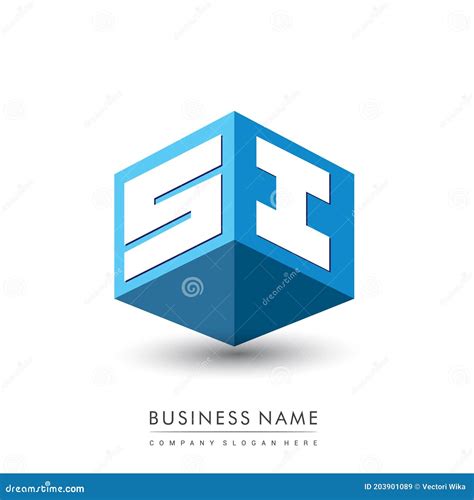 Letter SI Logo In Hexagon Shape And Blue Background Cube Logo With