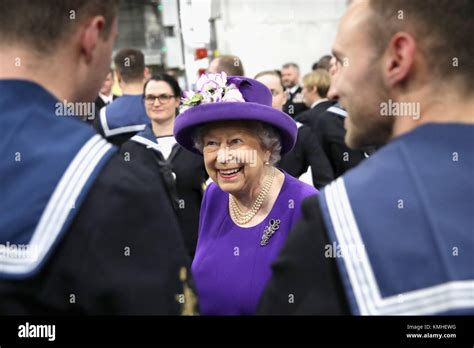 Queen Elizabeth Ii Talks To Members Of The Ship S Company During The