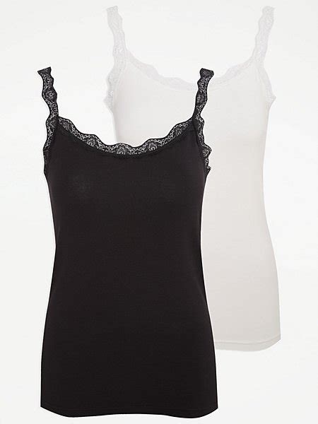 Ribbed Lace Vest Tops 2 Pack Women George At Asda