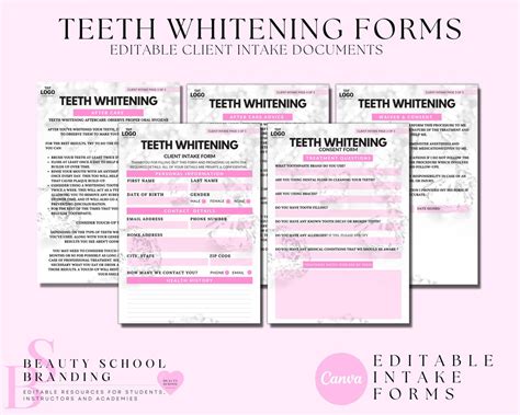 Teeth Whitening Consent Forms Teeth Whitening Editable Intake Etsy