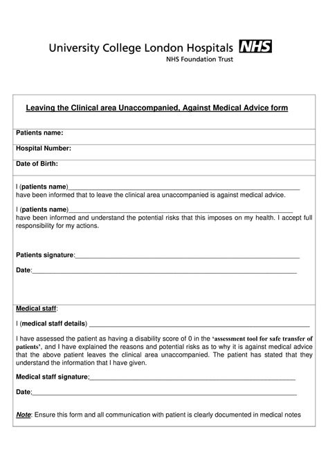 Free Printable Against Medical Advice Form Templates Pdf