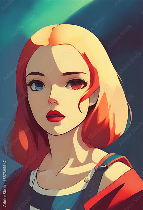 Chica Anime Estilo Arte Ghibli Con Ojos De Distinto Color Ai Generative Art Stock イラスト Adobe